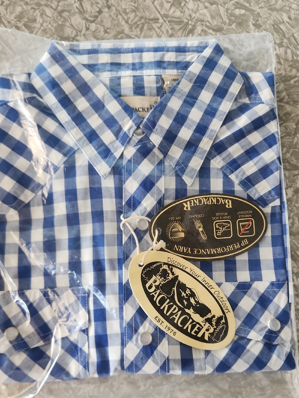 Backpacker Blue & White Gingham Casual Button-Down Shirt